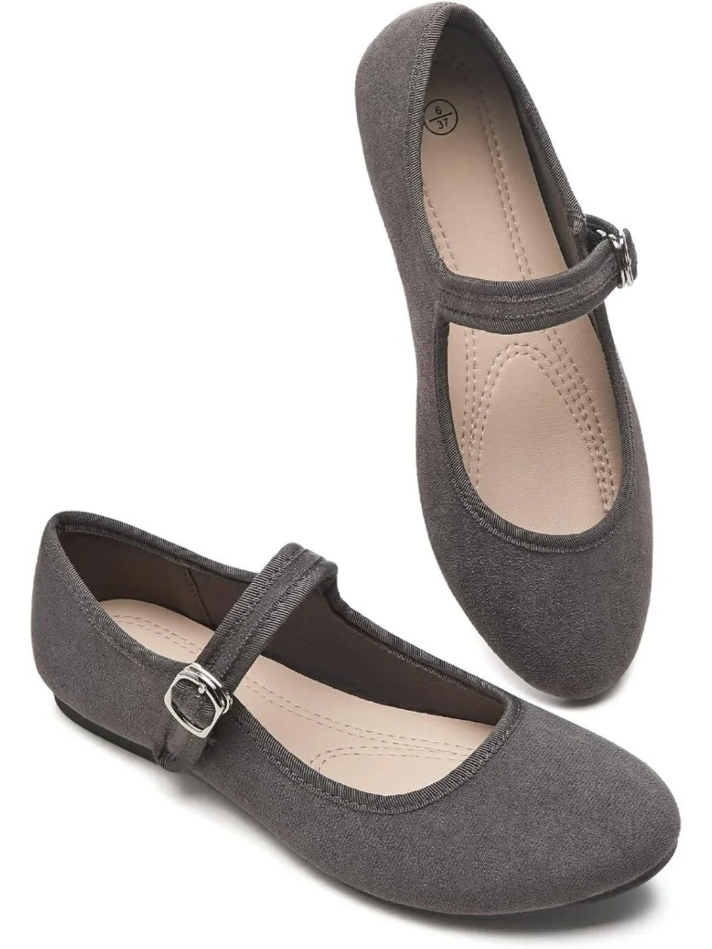 Women's Brown Mary Jane with Strap Faux Suede Black Flats Shoes Comfortable